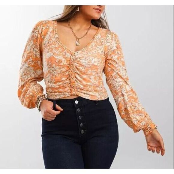 Free People OB1406076 Women Sz M Blood Orange Combo Say The Word Cropped Top $78 - Picture 7 of 8